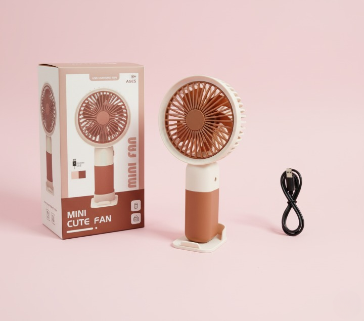 Mini Cute Fan – Portable USB Rechargeable Handheld Cooling Fan for Kids & Adults, Stand/Base Included (Random Color)
